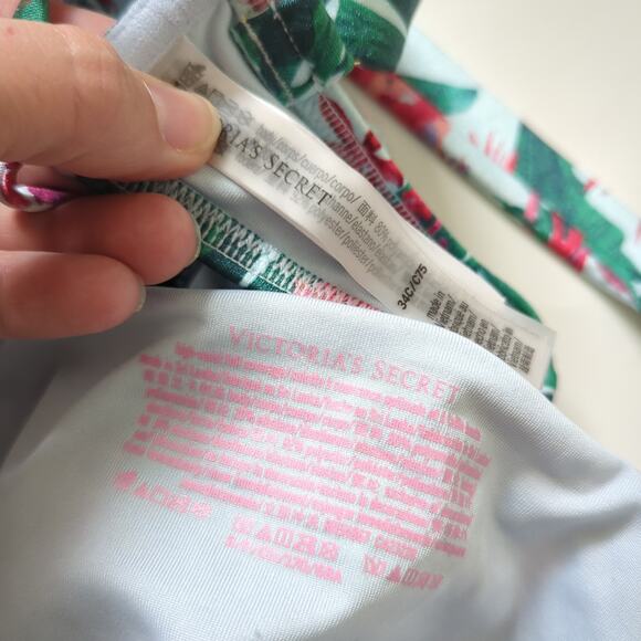 Victorias Secret Bikini Swimsuit Blue Palm Floral Underwire Demi High Rise S 34C - Picture 6 of 9